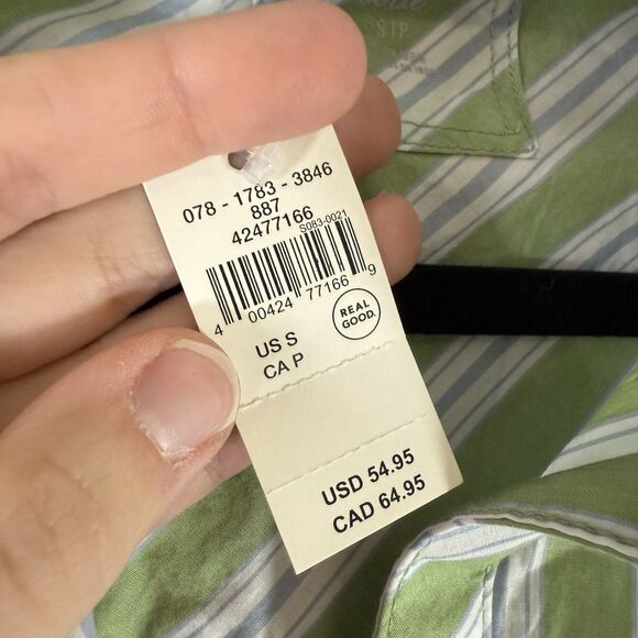 New Aerie Blouse Women's Small Green Blue Striped Long Sleeve Button Up - Picture 5 of 10